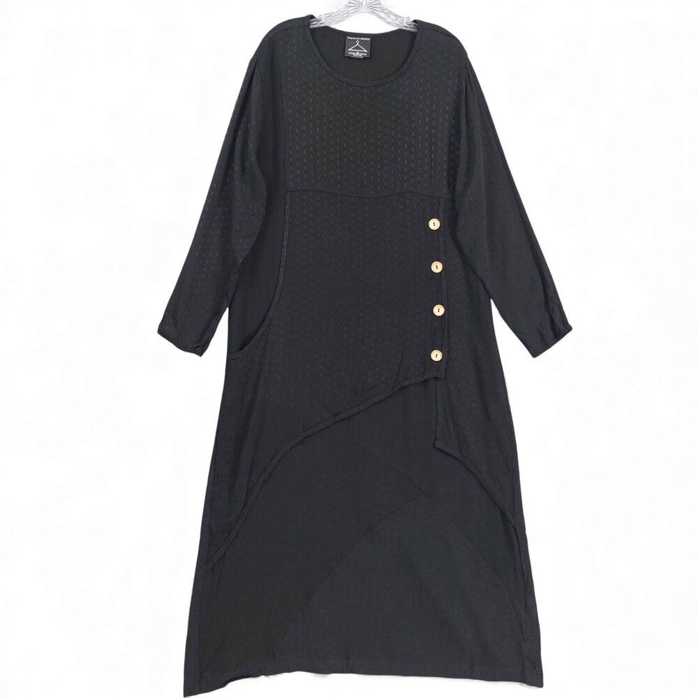 Vintage Shopping With Anthony Dress Sz L Black Avant Garde Button Detail 80's